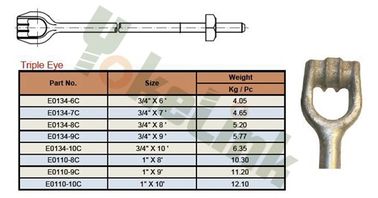 High Quality HDG ANSI C135.2 Triple eye Anchor Rods For Electrical Utilities Hardware