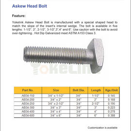 3/4 Askew Head Bolts for Wedge Inserts according to ANSI/AWWA C111/A21.11