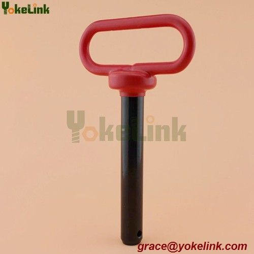 Red handle hitch pin for boats, campers, trailers, equipment and other valuable assets